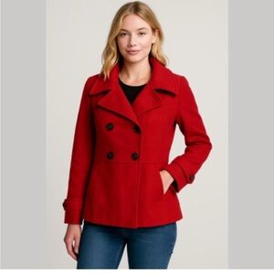 George red winter coat wool blend black buttons fully lined Woman 4/6